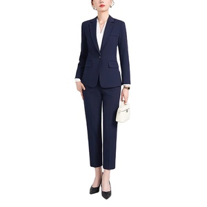 Costume professionnel sur mesure pour femme, blazer long de couleur unie, deux pièces, à bouton unique, respirant, viscose et polyester - Product Image 1