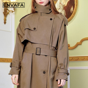 Chaquetas Cortavientos Personalizadas, Abrigo Largo Color Caqui de Moda para Mujer con Cinturón, Ropa Femenina, Chaqueta Ligera, Abrigo Tipo Gabardina para Mujer - Product Image 5