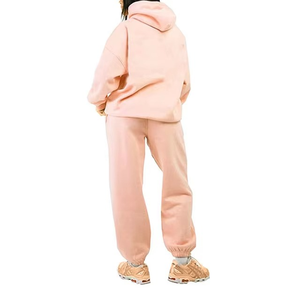 Girls Pink Hooded Tracksuit Set Full Sleeve Solid Color Casual Sweatshirt and Pants with Side Pockets Elastic Waist Autumn Wear - Product Image 4