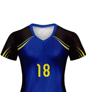 Ensemble d'uniformes de volley-ball pour femmes, bleu, noir, jaune, sublimé, dernier design 2025, 100% polyester - Product Image 4