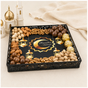Luxury Metal Ramadan Chocolate Tray <b>Black</b> Gold Arabic Style Serving Platter Eid Mubarak Hollow Decorative Food <b>Plate</b> for Dessert - Product Image 4