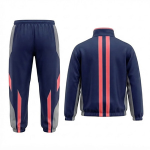 Ensemble de survêtement décontracté pour homme avec logo personnalisé, veste bleu marine à fermeture éclair et col montant, et pantalon de jogging – Fabricant de marques privées - Product Image 2
