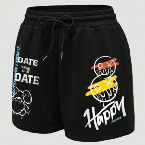 Shorts Streetwear Noirs pour Femmes 100% Coton Écologique Taille Élastique Tricoté Respirant Ajusté - Product Image 3