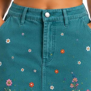 Conjunto de Top Corto y Falda Bordados para Mujer, Color Verde Azulado, Diseño Floral, Verano, Dos Piezas, Logotipo Personalizado, OEM, ODM, Ropa al por Mayor - Product Image 5