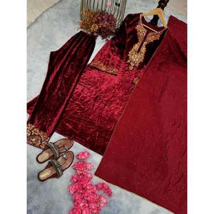 Ensemble de vêtements de fête en velours de viscose pur lourd et bas Dupatta-Taille 2XL - Product Image 2