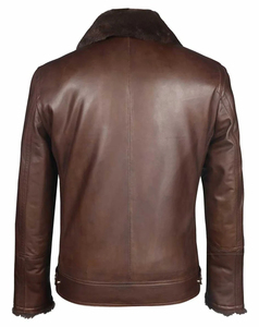Blouson de motard en cuir véritable pour homme, style hiver, avec doublure en fausse fourrure, fermeture éclair et col rabattable, collection 2026 - Product Image 5