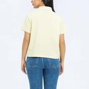 Suéter de Verano Personalizado para Mujer, Nuevo Estilo Moderno, Cuello Redondo a Rayas, Manga Corta, Tejido de Punto, Cuello Alto con Botones, Estilo Polo Informal - Product Image 6