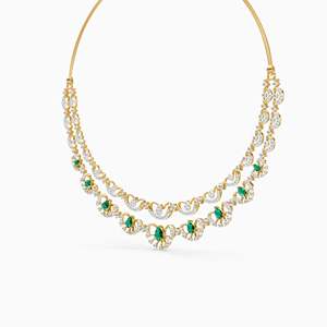Collar Clásico de Oro Rosa con Diamantes, Corte Brillante, Color G, Esmeralda de Piedra Natural, Unisex, Uso Diario, Chapado en Oro de 18K - Product Image 1