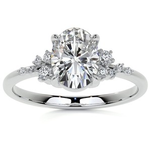 Anillo de compromiso, boda o aniversario de plata de ley 925 chapado en oro blanco con moissanita de corte ovalado clásico y engaste de puntas, joyería fina - Product Image 1