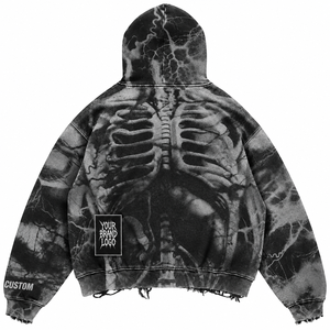 Sweat à capuche gothique noir personnalisé unisexe coupe oversize zippé respirant séchage rapide 300g manches régulières en molleton tricoté hiver 100% - Product Image 3