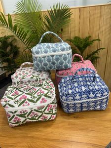 Fashion quilted cotton zipper cosmetic case reusable printed vanity pouch makeup organizer travel <b>toiletry</b> <b>storage</b> bag accessory - Product Image 3