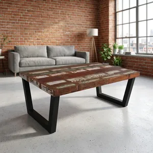Reclaimed Vintage Wooden <b>Folding</b> Dining <b>Table</b> Iron Stand Industrial Design Jangid Art Crafts Brand Hospitality Cafeteria - Product Image 2