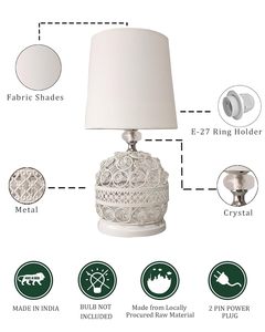 Lampe de chevet contemporaine en cristal avec abat-jour en tissu blanc, lampe de bureau moderne pour salon, chambre à coucher, chambre d'enfant - Product Image 6