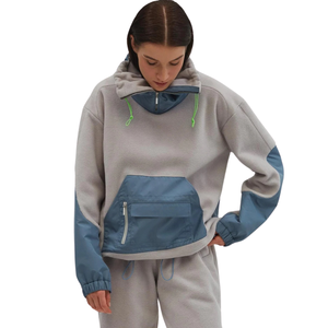 <b>Women</b> Color Block <b>Fleece</b> Tracksuit Set High Neck Pullover Sweatshirt <b>Jogger</b> Trousers Casual Winter Two Piece Lounge Outfit - Product Image 3