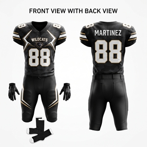 Maillot de football personnalisé sublimé 280 GSM, jersey noir et or à empiècements, équipement sportif d'élite pour équipes - Product Image 1