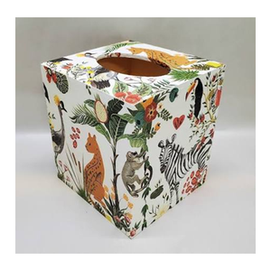 Boîte à mouchoirs en bois écologique imprimée, forme cube, autoportante, pour la maison et le bureau, en promotion - Product Image 3