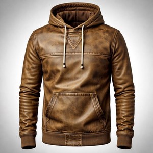 Veste d'hiver pour homme en cuir de vache véritable, col rabattu, logo sur le devant, écologique, coupe-vent, respirante - Product Image 1