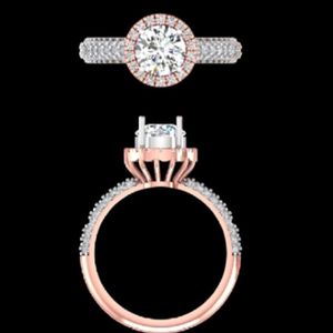 Elegante Anillo de Compromiso con Halo de Diamantes Cultivados en Laboratorio en Oro Rosa de 14k, Corte Redondo, Banda Pavé Brillante, Joyería Fina para Novia - Product Image 3