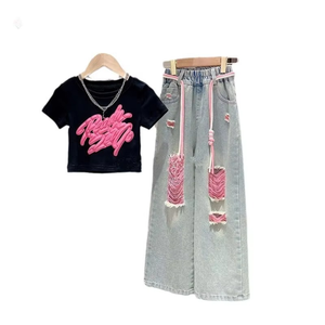 Conjuntos de Ropa Casual para Niños, Venta Caliente 2026, Camisetas de Manga Corta y Pantalones Vaqueros Anchos, 2 Piezas, Ropa para Adolescentes - Product Image 4