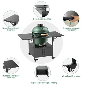 Carrello in Metallo per Barbecue da Esterno, Compatibile con Big Green Egg, con 2 Pannelli Pieghevoli - Product Image 4