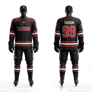 Uniforme de hockey sur glace unisexe, 240g, polyester tricoté de qualité supérieure, logo personnalisé par transfert thermique, respirant, manches courtes, taille plus - Product Image 5