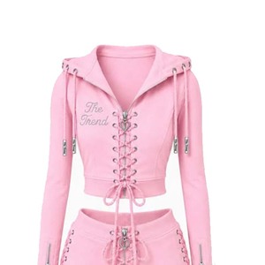 Conjunto de Top Corto con Capucha y Pantalones Cortos para Hombre, Diseño de Corazón con Pedrería y Cordones, Tejido de Poliéster para Invierno, Estilo Urbano - Product Image 5