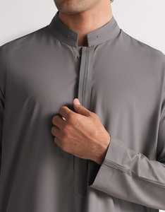 High quality traditional Muslim thobe Thawb Arab men plus size Breathable polyester <b>long</b> sleeve Flared hem embroidered - Product Image 2