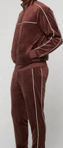 Men's <b>Velour</b> Tracksuit Set Full Zip <b>Sweatshirt</b> and Joggers Solid Color Casual Wear Autumn Breathable Polyester Cotton Material - Product Image 5