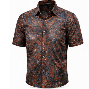 Chemise pour homme élégante à imprimé abstrait, en tissu de qualité supérieure, à manches courtes et au style décontracté moderne - Product Image 1