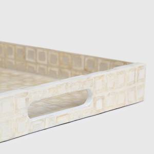 Plateau de service rectangulaire en nacre avec incrustation géométrique en mosaïque carrée, côtés surélevés et poignées intégrées pour la décoration intérieure - Product Image 6