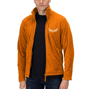 <b>Men's</b> <b>Navy</b> <b>Fleece</b> Jacket With Embroidered Wings Logo Stand Collar Zipper Front Casual Outdoor Wear Autumn Season - Product Image 2