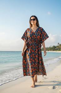 Vestido Kaftán de Algodón con Estampado Floral, Ropa de Estar por Casa Estilo Bohemio, Tallas Grandes - Product Image 5
