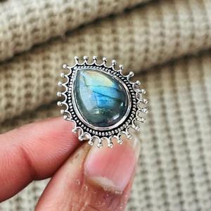 Boho <b>Labradorite</b> Vintage Brass <b>Ring</b> Silver Plated Tribal Cocktail Wholesale <b>Ring</b> For Women - Product Image 6