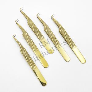 Pinzas de Acero Inoxidable para Extensión de Pestañas RMI Wholesale Gold Tweezer, Herramienta para Pestañas con Punta de 90 Grados, Proveedor de Logotipo Privado - Product Image 4