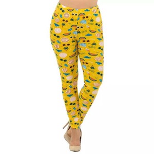 Yellow Cartoon <b>Print</b> High Waist Full Length Yoga <b>Leggings</b> With Elastic Waist And Four-Way Stretch For <b>Women</b> - Product Image 1