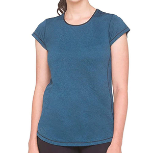 T-shirt en tricot à manches courtes et col rond pour femme, couleur unie, séchage rapide, coupe ajustée, décontracté, printemps-été, 100% polyester - Product Image 1