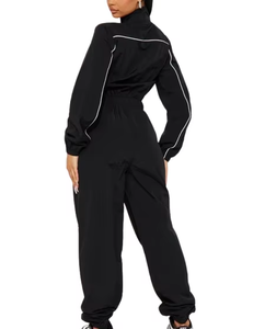 Reflective Piping Plus Size Embroidery Active Wear Detachable Zipper Women Summer Nylon <b>Black</b> <b>Windbreaker</b> Jacket Pants Tracksuit - Product Image 5