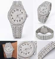 Montre mécanique automatique personnalisée en acier inoxydable de luxe avec diamants Moissanite, cadran analogique 41 mm, unisexe, fermoir déployant