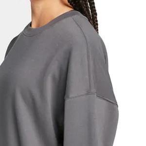 Sweat-shirt gris chiné durable pour femme avec col boutonné et détail poches, ourlet côtelé, idéal pour l'entraînement hivernal, 100 % coton molletonné - Product Image 6