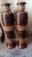 Vas Lantai Kayu Tradisional Buatan Tangan, Ringan, Berukir dengan Inlay Kuningan, Tinggi, Dekoratif untuk Pintu Masuk Rumah, Ruang Tamu