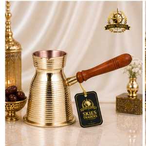 Etched Brass Turkish <b>Coffee</b> Pot Cezve Ibrik With Wooden Handle Traditional Greek <b>Coffee</b> <b>Maker</b> <b>Stovetop</b> Pot - Product Image 2