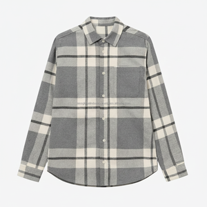 Men's Flannel <b>Shirt</b> Grey Oversized <b>Plaid</b> Long Sleeve Breathable Custom OEM Wholesale - Product Image 1