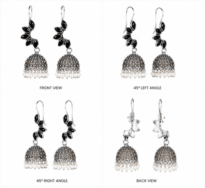 Pendientes Jhumka de Piedra Negra Oxidada para Mujer |   Pendientes Largos Étnicos Estilo Boho - Product Image 4