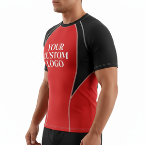Wholesale Factory <b>Custom</b> logo Men Short Sleeve Quick Dry <b>Compression</b> <b>Shirts</b> Rash Guard Fitness Surfing Beach Rashguard MMA - Product Image 3