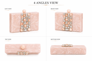 Pochette rectangulaire rose en résine avec décorations de perles et strass, style bohème, pour table de mariage ou de fête - Product Image 2