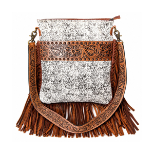 Sac bandoulière en cuir véritable fait main avec franges, motif floral western, léger et écologique pour femme - Product Image 1
