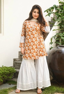 Nuevo Conjunto de Kurti de Algodón con Cuello en V y Manga Larga, Estilo Línea A, Largo hasta el Suelo, para Mujer, Verano 2024 - Product Image 4