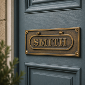 Plaque de porte traditionnelle en lettres noires et laiton avec installation par vis pour entrée - Product Image 6
