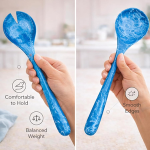 FAIZA CRAFT - Serveurs à salade artisanaux en résine bleu sarcelle et blanc - Luxe moderne - Écologiques - Lavables au lave-vaisselle - Compatibles avec le micro-ondes - Product Image 5
