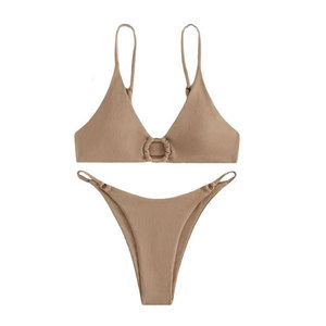 Bikini deux pièces sexy à décolleté plongeant triangulaire, été 2025, best-seller, SpandexPolyester, séchage rapide, grandes tailles pour femmes - Product Image 1